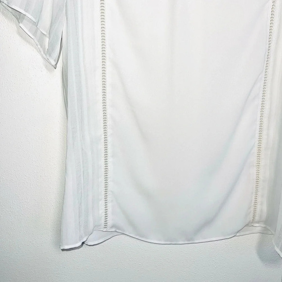 Express White High Neck Sheer Lattice Flutter Sleeve Blouse Large Women’s - Picture 4 of 11